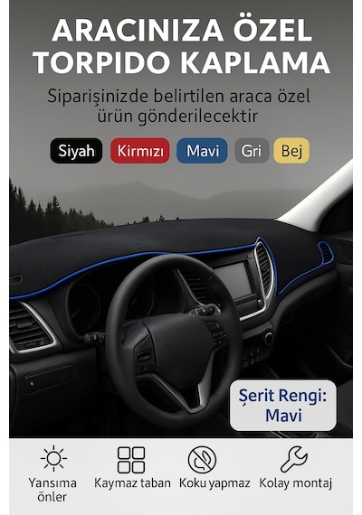 Trobus Seat İbiza 2008-2017 3d Torpido Koruma Kılıfı - Mavi Biye