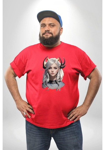 Angemiel Koç Erkek Kadın Unisex Savaşcı Kırmızı Büyük Beden Erkek Kadın Unisex Basic Ön Baskılı Tişört Kırmızı