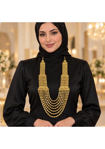 Kadın Gold Renk 8 Sıralı Madonna Kolye Urfa Akıtması Düğün Ve Kına Gerdanlığı Renkli