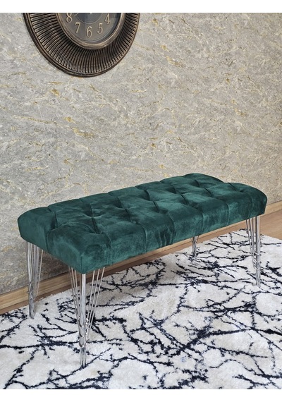 Zafir Krom Tel Ayaklı 90 Cm Puf Bench - Puf - Bench - Kasalı Oturak - Oturak - Yatak Ucu Puf Yeşil