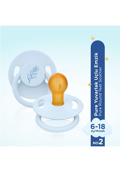Wee Baby Pure Yuvarlak Uçlu Kauçuk Emzik No:2 Mavi 6-18 Ay