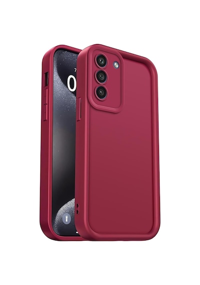 Fibaks Galaxy S22 Uyumlu Kılıf Kamera Korumalı Yumuşak Dokulu Darbe Emici Bordo Silikon Kapak