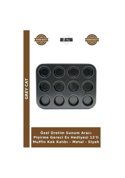 Özel Üretim Sunum Aracı Pişirme Gereci Ev Hediyesi 12'li Muffin Kek Kalıbı - Metal - Siyah Çok Renkli