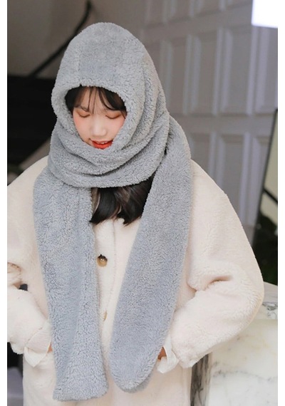 Bundera Scarf Kapşonlu Kadın Peluş Bere Atkı Kadın Welsoft Polar