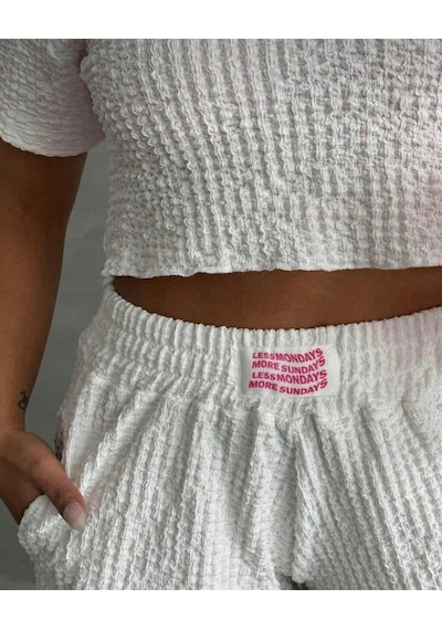 Rahat Fit Dokulu Şortlu Takım Pembe