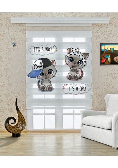 Perdeoutlet38 Enxboy Kediler Dijital Baskılı Zebra Perde-cocuk Odası-stor Perde Renkli