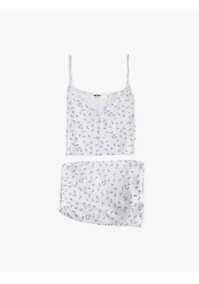 Koton Askılı Çiçekli Şortlu Pijama Takımı Mavi Desenli 6slk40183mk