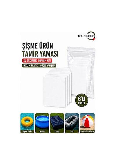 Mainshop 6'lı Set Pratik Şişme Simit, Havuz Ve Deniz Botu Tamir Yaması - Kendinden Yapışkanlı Onarım Seti M-51