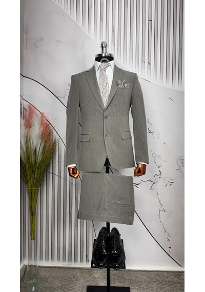 Dupont Classics Dupont Erkek Slim Fit Mono Yaka 6 Drop Viskon 2 Li Takım Elbise Gri