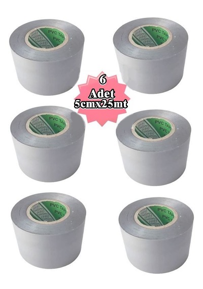 Gri Pvc Bant 6 Adet 50mm X 25metre Pvc İzolasyon Bandı