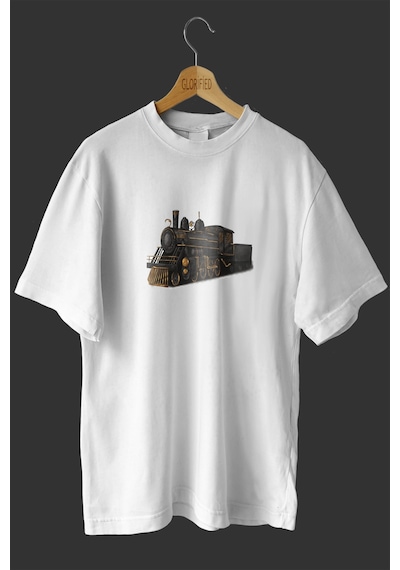 Noıssey -wed Lokomotif Tasarım Baskılı Oversize T-shirt Tişört Beyaz