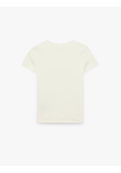 Koton Pamuklu Kısa Kollu Bisiklet Yaka Baskılı Slim Fit Tişört Ekru 6sal10663ık