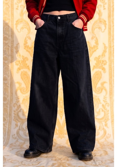 HLT Jeans Siyah Kadın Wide Leg Jean %100 Pamuklu Yüksek Bel Palazzo Kot Pantolon Angel-2066