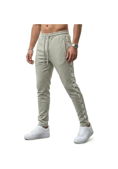 Plus Scorpion Erkek Slim Fit Eşofman Altı Yazılı Şerit Detaylı, Dar Paça Jogger Pantolon Gri