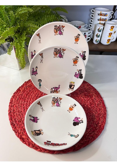 6 Parça Taş Devri Çakmaktaş Model Çocuk Bebek Yemek Takımı Çok Renkli