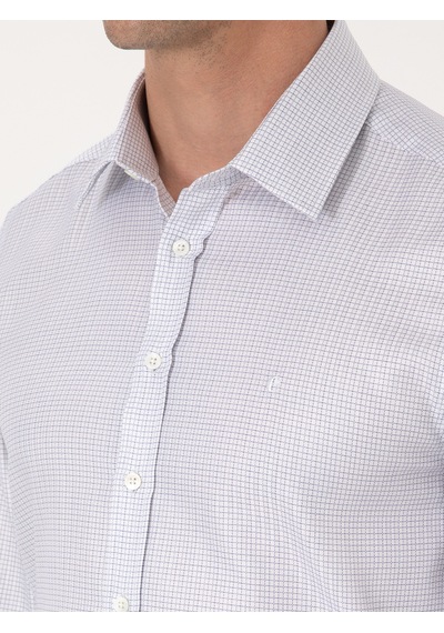 Cacharel Beyaz Slim Fit %100 Pamuk Kareli Gömlek