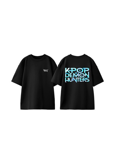 Thewert Kpop Demon Hunters 3 Tasarım Sırt Baskılı Pamuk Siyah Oversize T-shirt