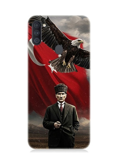 Samsung Galaxy M11 Uyumlu Bayrak Önünde Mustafa Kemal Atatürk Desenli Silikon Kılıf Çok Renkli