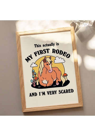 Çerçeveli Kovboy Atı Sözü Baskısı, İlk Rodeo Sözü Posteri, Retro Mantar Posterleri, Cottagecore Çocuk