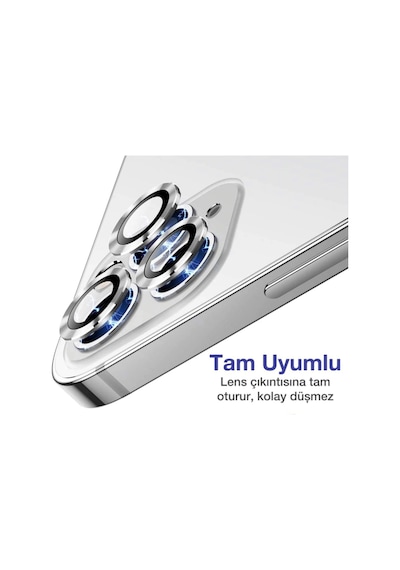 Apple Uyumlu iPhone 11 Pro Kamera Koruyucu Lens Mercek Metal Çerçeveli 3lü Set Gümüş Gri-silver