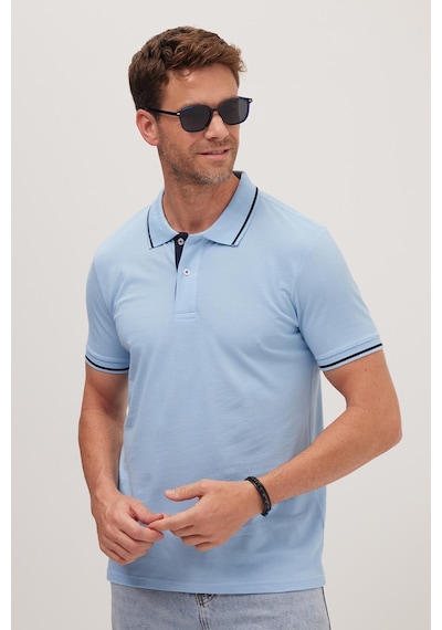 Tudors Erkek Slim Fit Dar Kesim %100 Pamuk Yumuşak Dokulu Serin Tutan Kumaş Düz Pike Mavi Polo Yaka Tişört-42247 Mavi