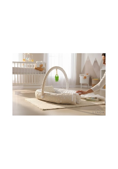 Linoababy Yıldız Cibinlikli Babynest Bebek Yatağı Anne Yanı Yatağı - Cappuccino