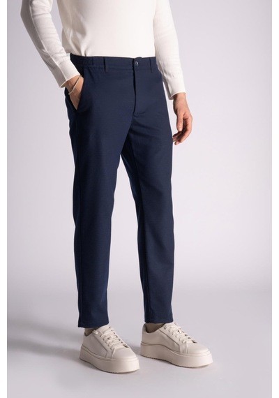 Braccas Beli Yarım Lastikli Slim Fit Chino Pantalon Lacivert Lacivert Ekose Lacivert