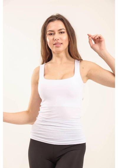 Balenbi Kadın Basic Geniş Askılı Uzun Penye Body 1068 Beyaz