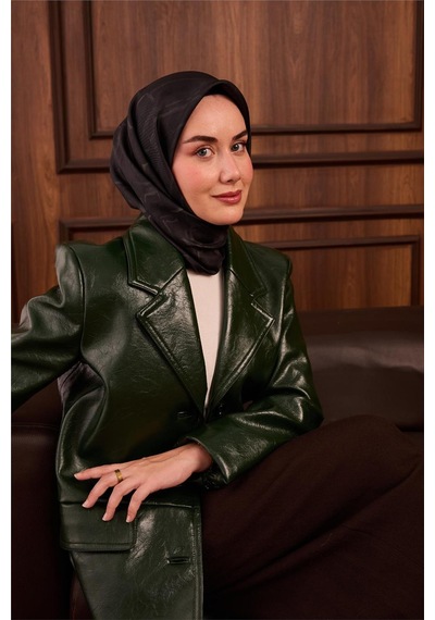 Silk Home Twill İpek Eşarp Koyu Yeşil Yeşil Yeşil Gri Desenli Tok Duruşlu 90x90 Çok Renkli