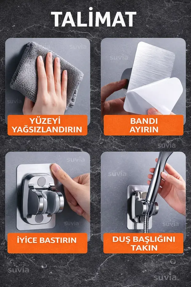 Duş Başlığı Tutucu Mafsal Yapışkanlı Ayarlanabilir Delmeden Montaj Krom