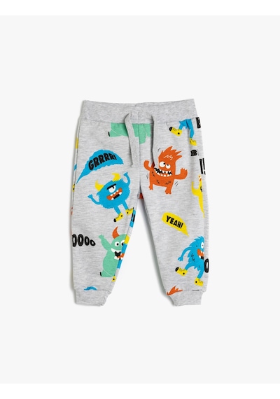 Koton Jogger Eşofman Altı Canavar Baskılı Pamuklu Gri Desenli 5wmb40108tk Gri