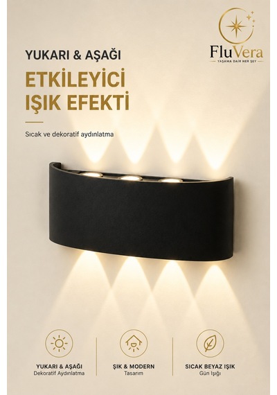 Çift Yönlü Pilsiz Gün Işığı Duvar Lambası İç Dış Mekan Duvar Aydınlatma Dekoratif Led Aplik Siyah