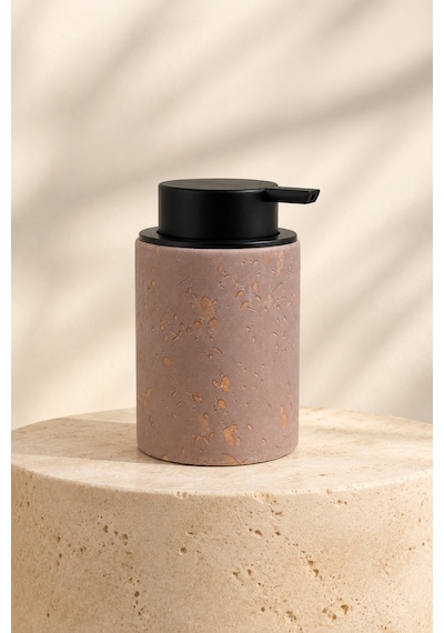 Terra Stoneware Traverten Dokulu Siyah Pompalı Dekoratif Sıvı Sabunluk 500 Ml , 13 X 7.5 Cm Koyu Pembe