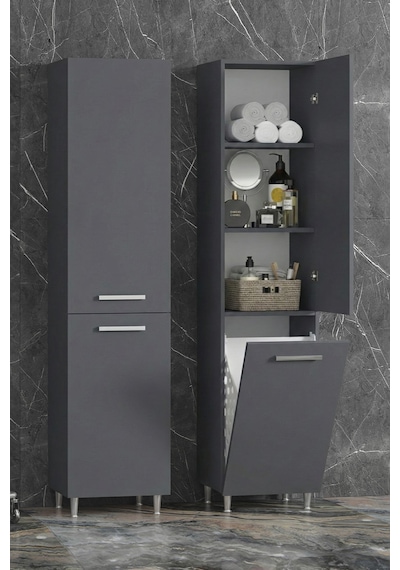 40x167 Cm Antrasit Gri Mdf Sepetli Ayaklı Banyo Boy Dolabı