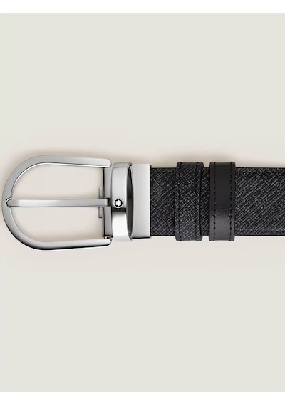 Montblanc At Nalı Tokalı Mavi - Siyah 35 Mm Çift Taraflı Deri Kem