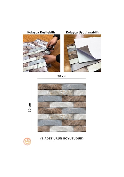 Technosmart 10adet 30x30cm 3d Kendinden Yapışkanlı Duvar Kaplama Su Geçirmez Dekorasyon Mutfak Banyo