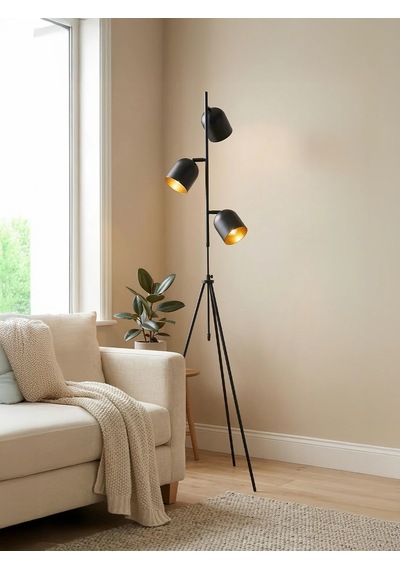 Horion Tripod Lambader 3 Başlıklı, Ayarlanabilir, Metal Gövde Siyah, Beyaz, Eskitme Gold Siyah