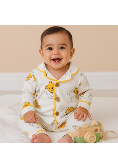 Alpbebe Pooh Önden Düğmeli Mevsimlik 2 Parça Pjama Takımı Sari