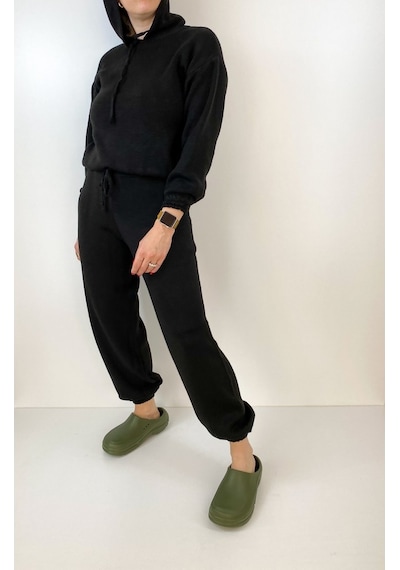 Modaonna Kadın Siyah Triko Bluz Jogger Pantolon Takım Siyah
