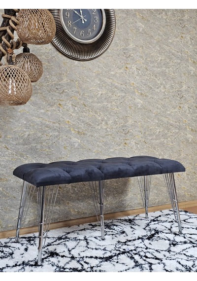 Zafir Metal Krom Tel Ayaklı 100 Cm Puf Bench - Puf - Bench - Oturak - Mutfak Oturağı - Antre Oturağı Füme