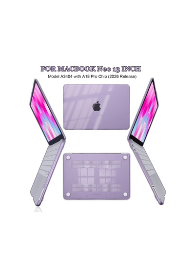 Macbook Neo 13 İnç A18 Pro A3404 Kılıf Kristal Ön Arka Şeffaf Kapak Mor