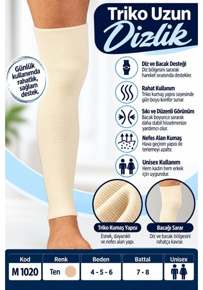 Triko Uzun Dizlik Unisex Uzun Diz Ve Bacak Destekliği M 1020 - Rylks Standart