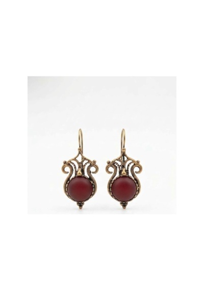 Bronz Kristal Taşlı Vintage Kadın Küpe Bordo - 935450377 Bordo