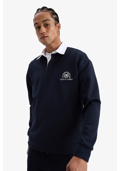 Defacto Defactofit Boxy Fit Gömlek Yaka Sporcu Sweatshirt F4396ax25aunv253 Lacivert
