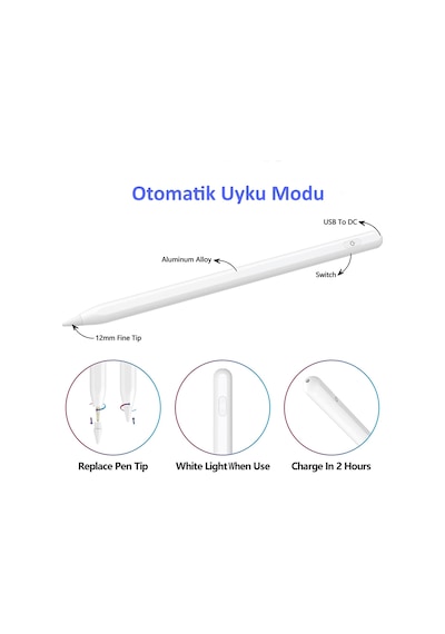 İpad Pro 13 2024 Uyumlu Avuç İçi Algılamayan Eğimle Çizim Kalınlığı Değişen Stylus Kalem