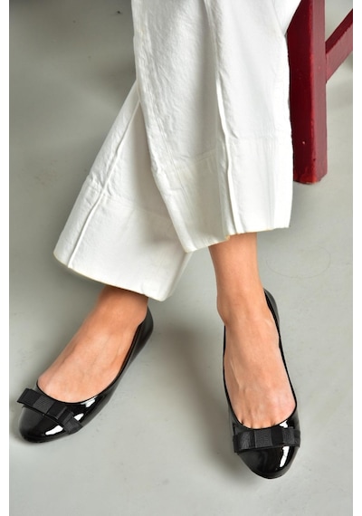 Fox Shoes S726019508 Siyah Rugan Kadın Babet Siyah-rugan Siyah
