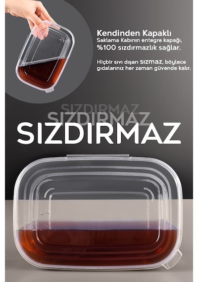 5 Adet Sızdırmaz Kendinden Kapaklı Derin Dondurucuya Uygun Saklama Kabı Hava Almaz Düzenleyici 1lt Şeffaf