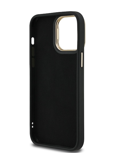 Apple iPhone 14 Pro Max Uyumlu Kılıf Guess Lisanslı Metal 4g Ve Yazı Logolu Kamera Standlı Kapak Siyah
