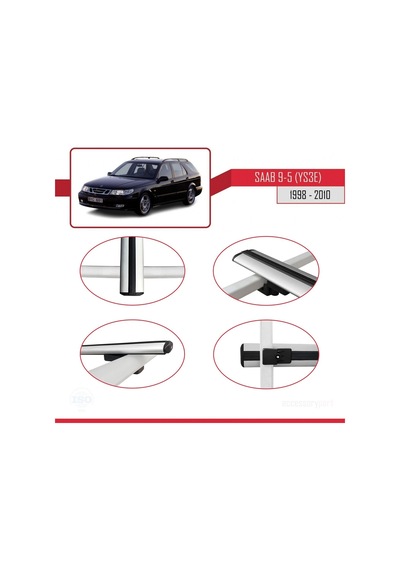 Saab 9-5 Ys3e 1998-2010 Arası İle Uyumlu Basic Model Ara Atkı Tavan Barı Gri 3 Adet