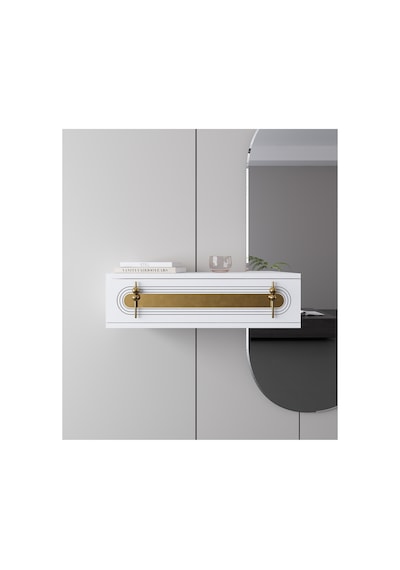 Işık 70cm Duvara Monte Kapaklı Raflı Modern Dresuar Beyaz-altın Beyaz-altın